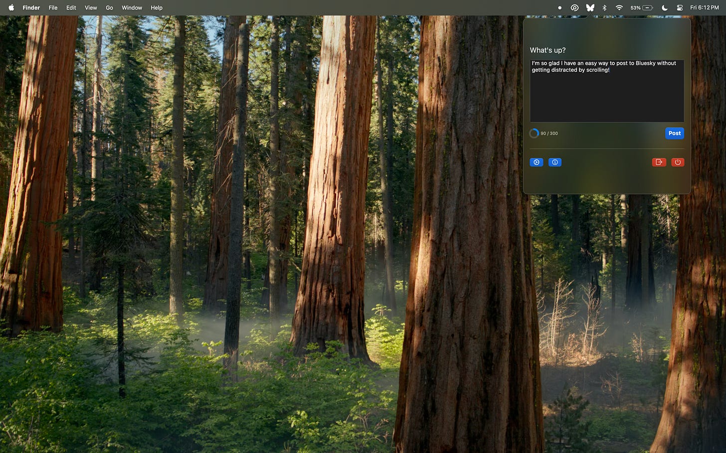 A screenshot of macOS with a menubar app open with a simple form in it.