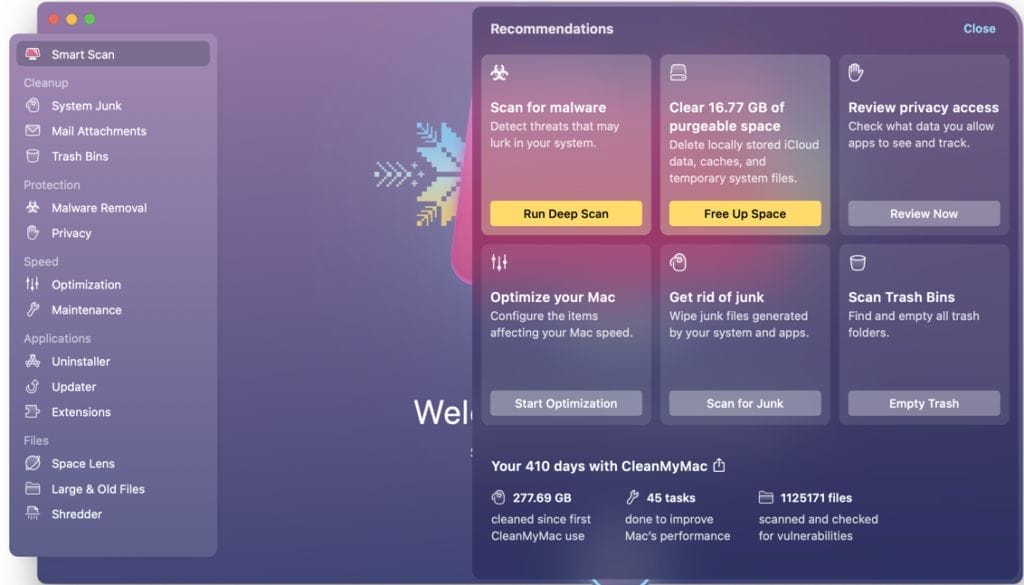 A screenshot from CleanMyMac App