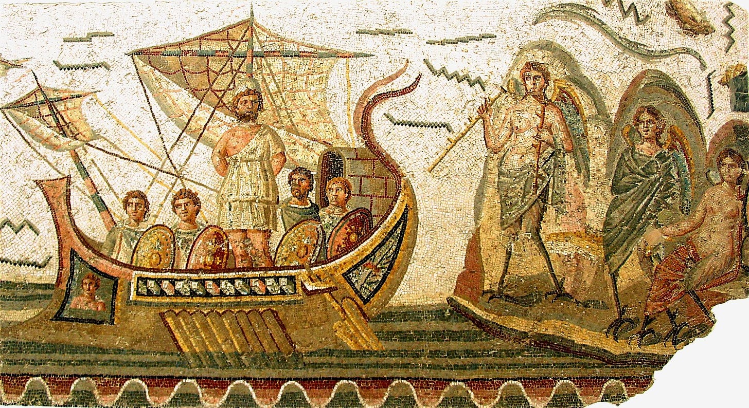 Mosaic: Ulysses lashed to the mast of a boat