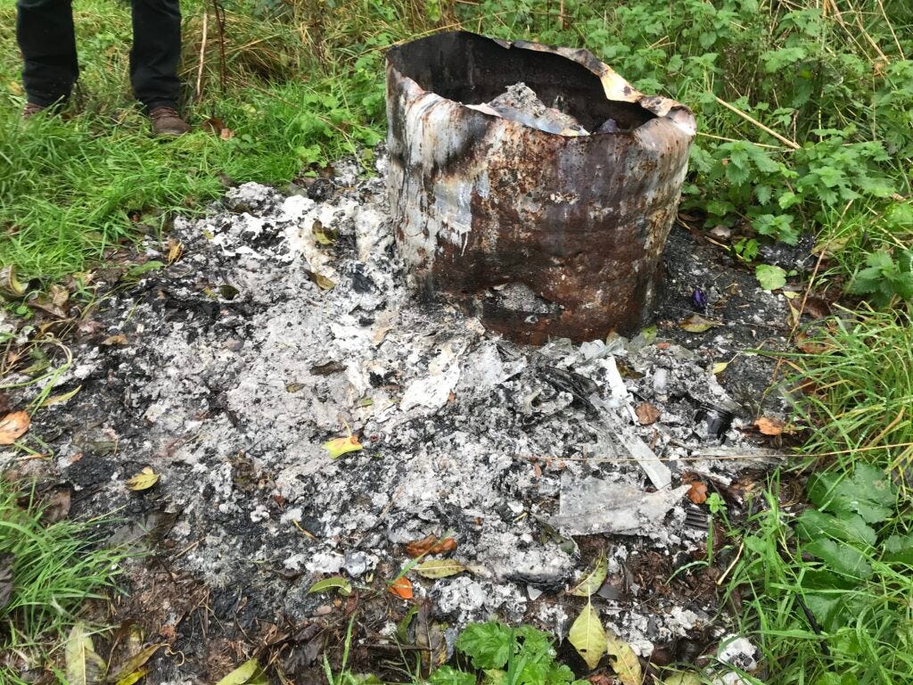 Burnt rubbish on Duke of Somerset's estate