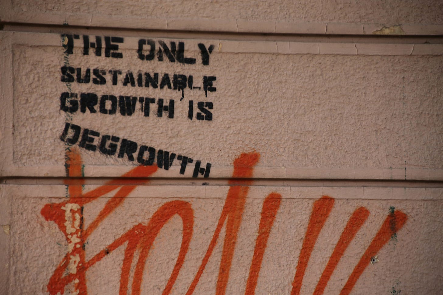 Graffiti on wall that says 'The only sustainable growth is degrowth'
