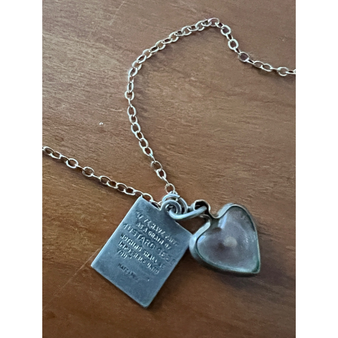 A heart shaped necklace with a chain

Description automatically generated