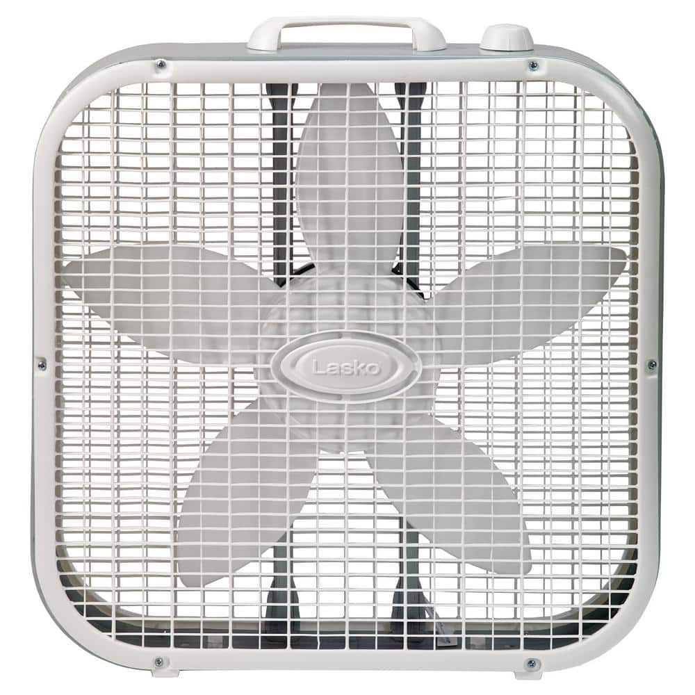 Lasko 20 in. 3 Speeds Box Fan in White with Save-Smart Technology for  Energy Efficiency, Carry Handle B20201 - The Home Depot