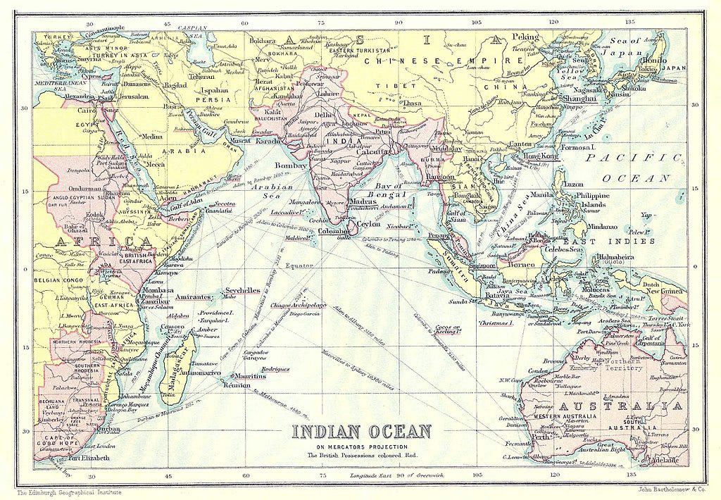 Indian Ocean, John Bartholomew & Co, Public Domain, Wikimedia Commons