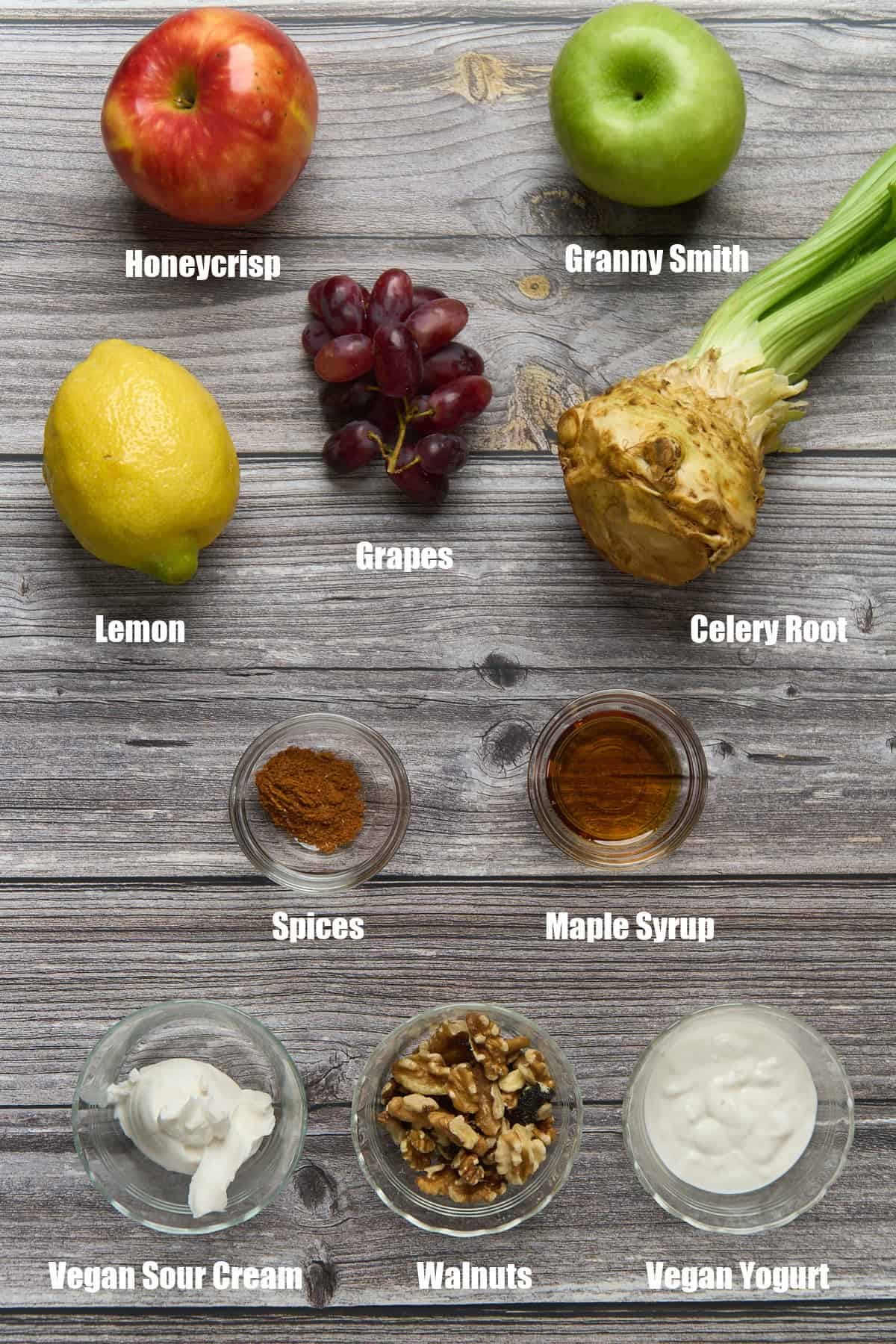 ingredients needed to make a vegan Waldorf salad