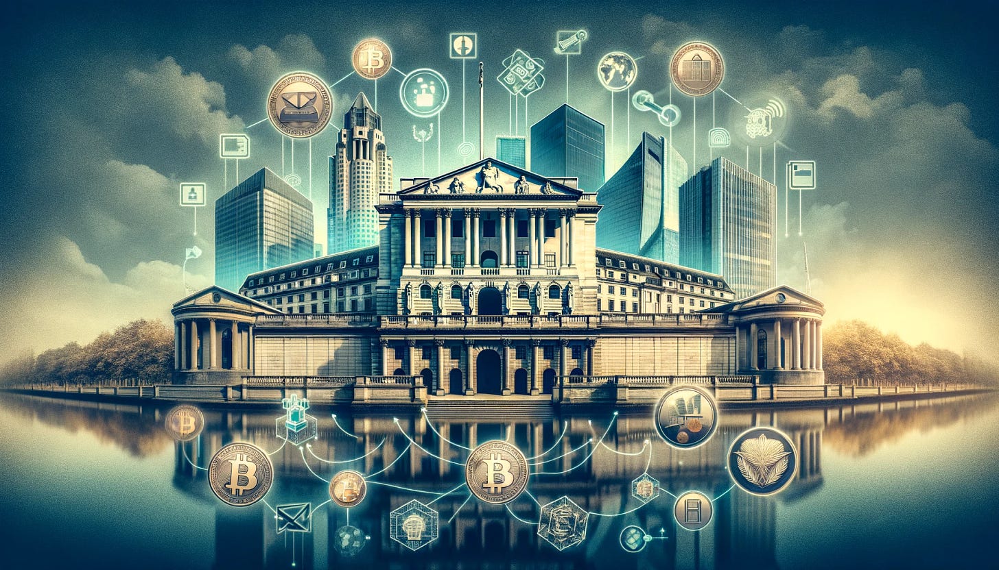 Create an image that reflects the Bank of England's report on the risks in blockchain's asset tokenization. The visual should subtly blend traditional financial imagery, like the Bank of England's building or classic financial symbols, with elements representing blockchain and tokenization, such as digital tokens or blockchain patterns. Also, include subtle indications of risk, like warning signs or cautious symbols, to represent the need for regulation and oversight in the crypto and traditional financial markets. The background should have a balanced, sober tone, conveying the message of caution and the importance of international cooperation for managing risks in asset tokenization. The overall mood should be serious and professional, reflecting the Bank of England's perspective on this emerging financial technology.