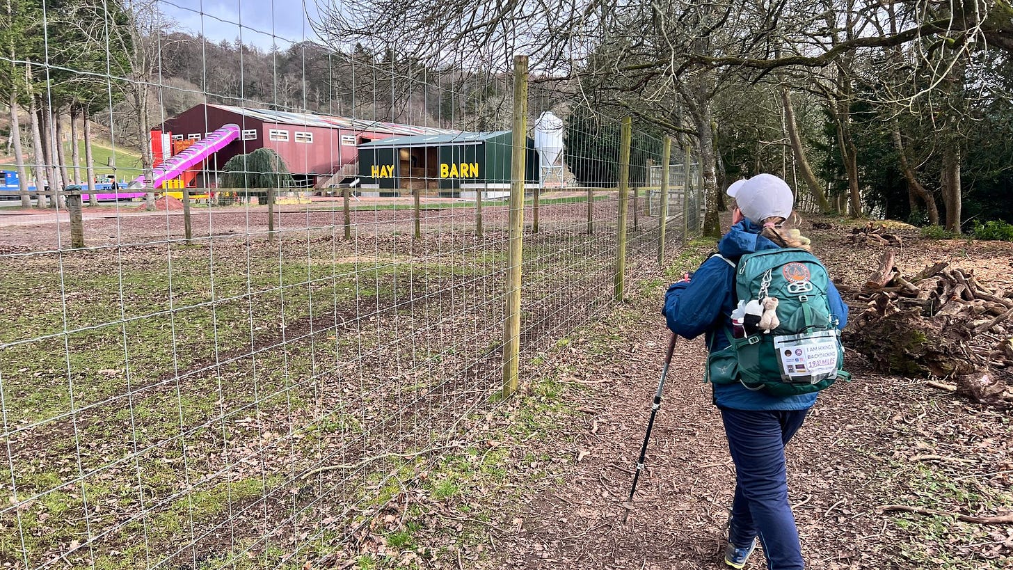 Walking beside the farmpark that was busy with young children having fun