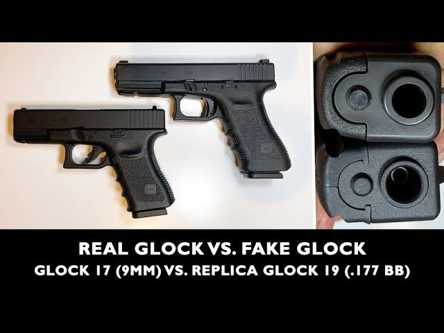Real Glock vs. Fake Glock (9mm Glock 17 vs. Glock 19 Replica Airgun BB) - Compare  Glock BB vs. 9mm - YouTube