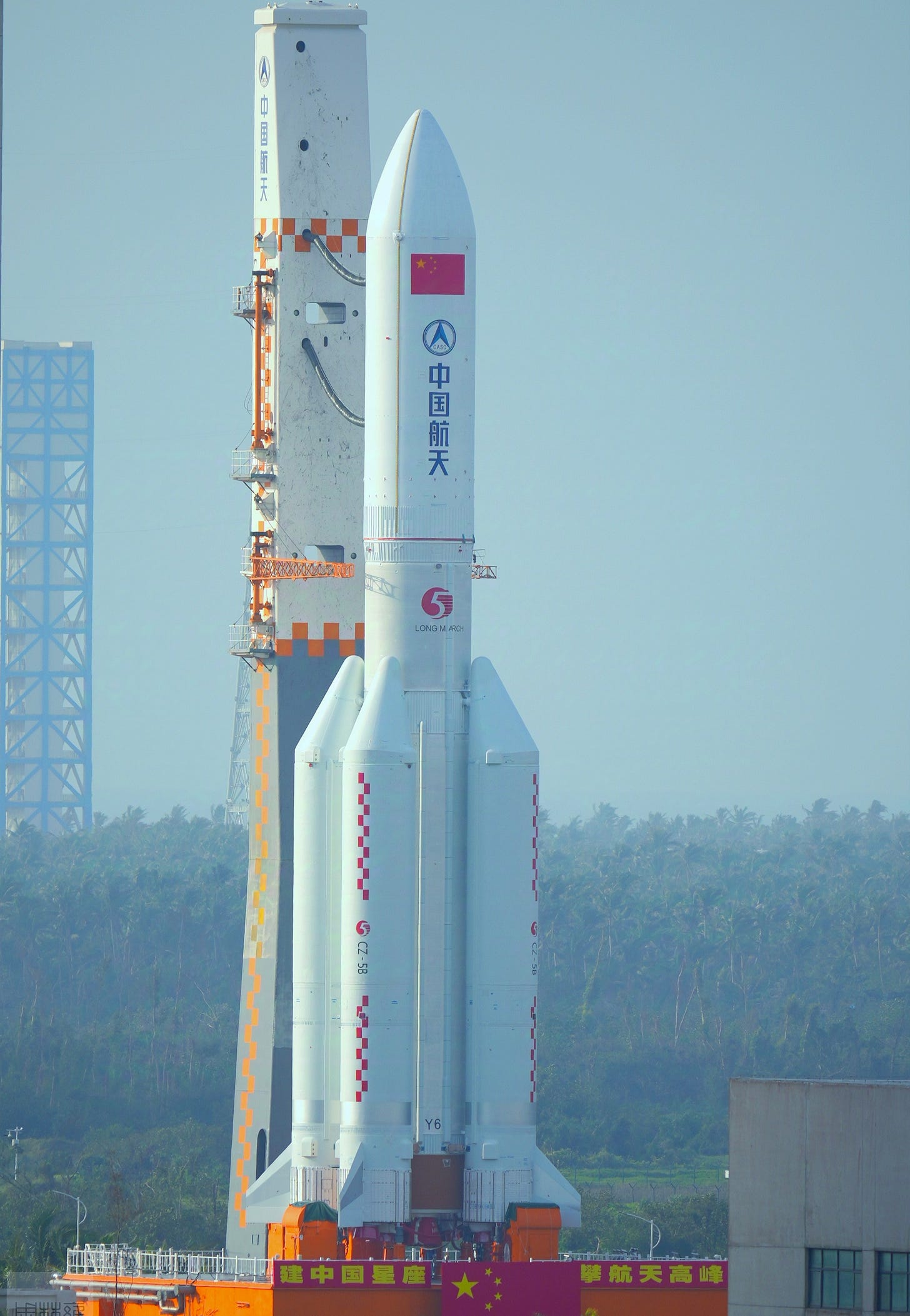 The Long March 5B Y6 vehicle during rollout at the Wenchang Space Launch Site.