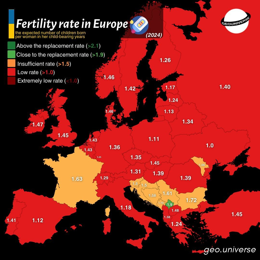 Fertility Rate in Europe Mapped, 2024 Fertility Rate in Europe Mapped, 2024