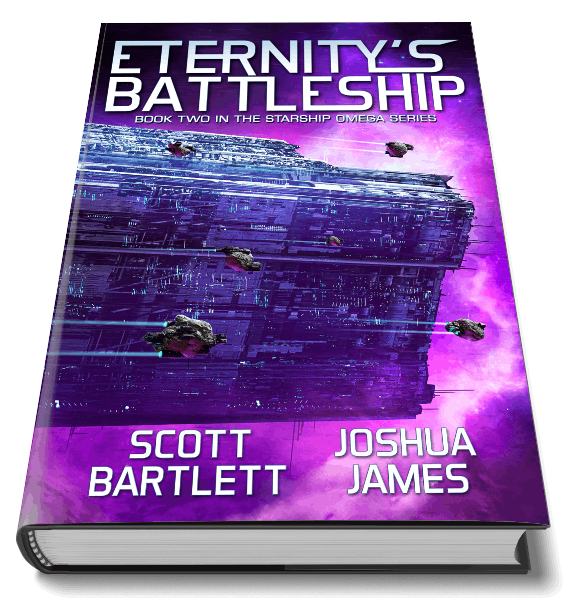 Eternity's Battleship limited edition cover art featuring a colossal ship being accompanied by six smaller starships