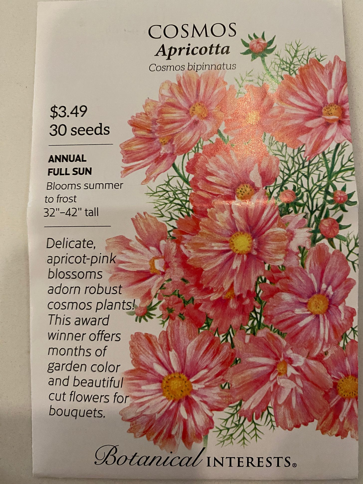 a packet of peach cosmos seeds