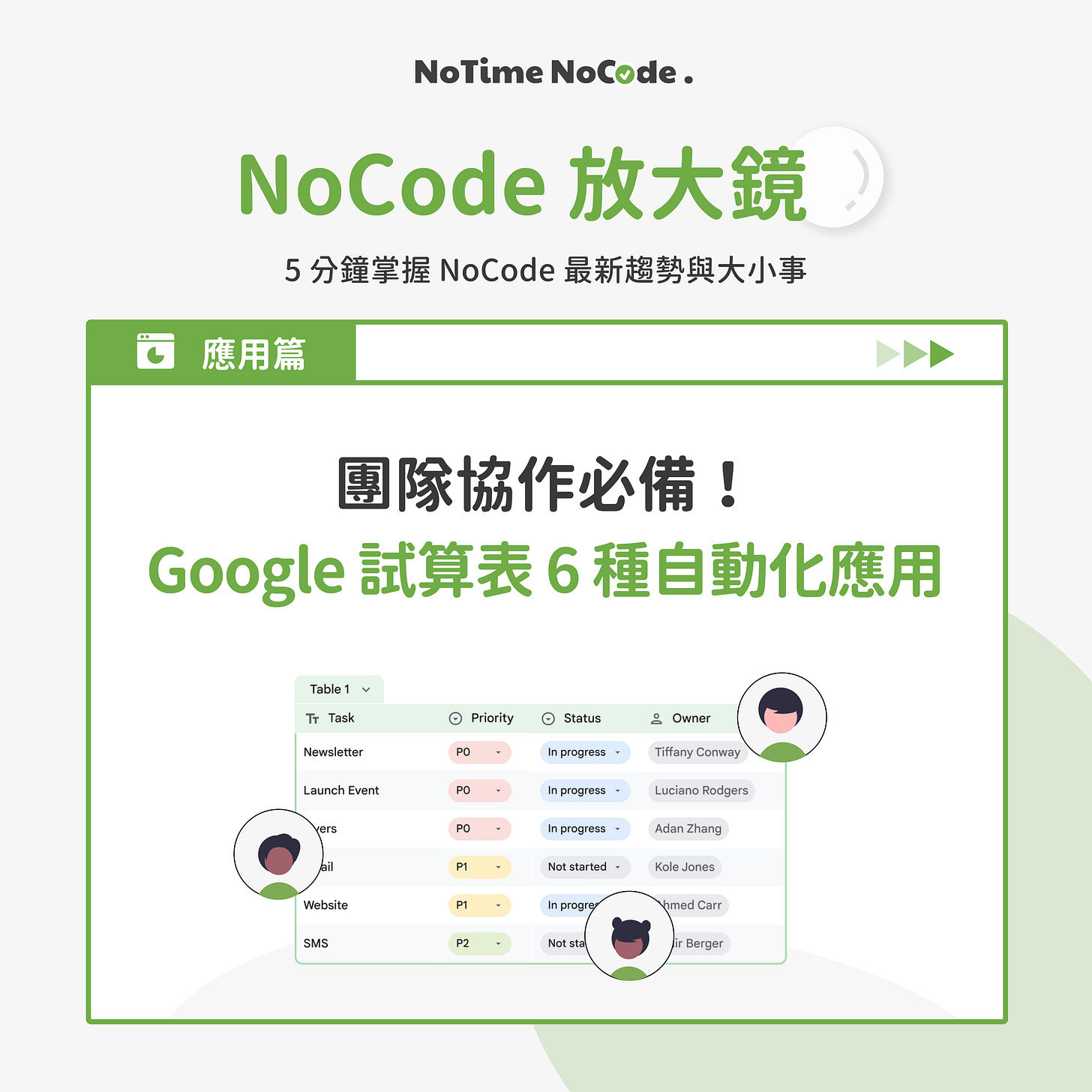 NoCode 放大鏡 - 6 種 Google Sheets 試算表應用