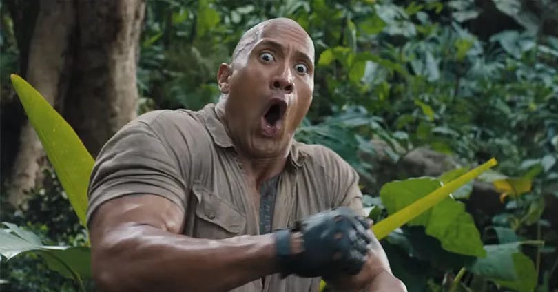 Jumanji Dwayne Johnson freaking out