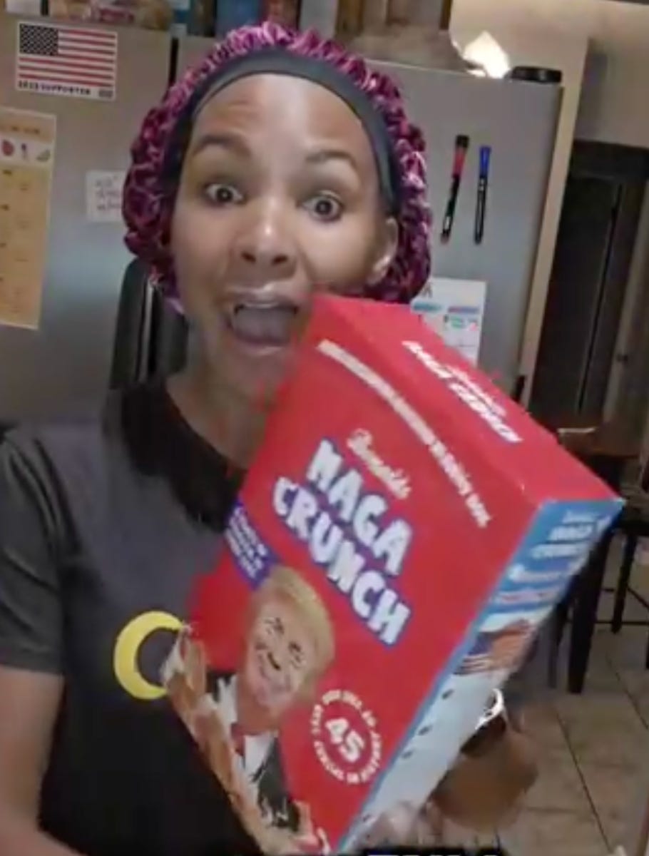 Fuchser promoting MAGA Crunch cereal 