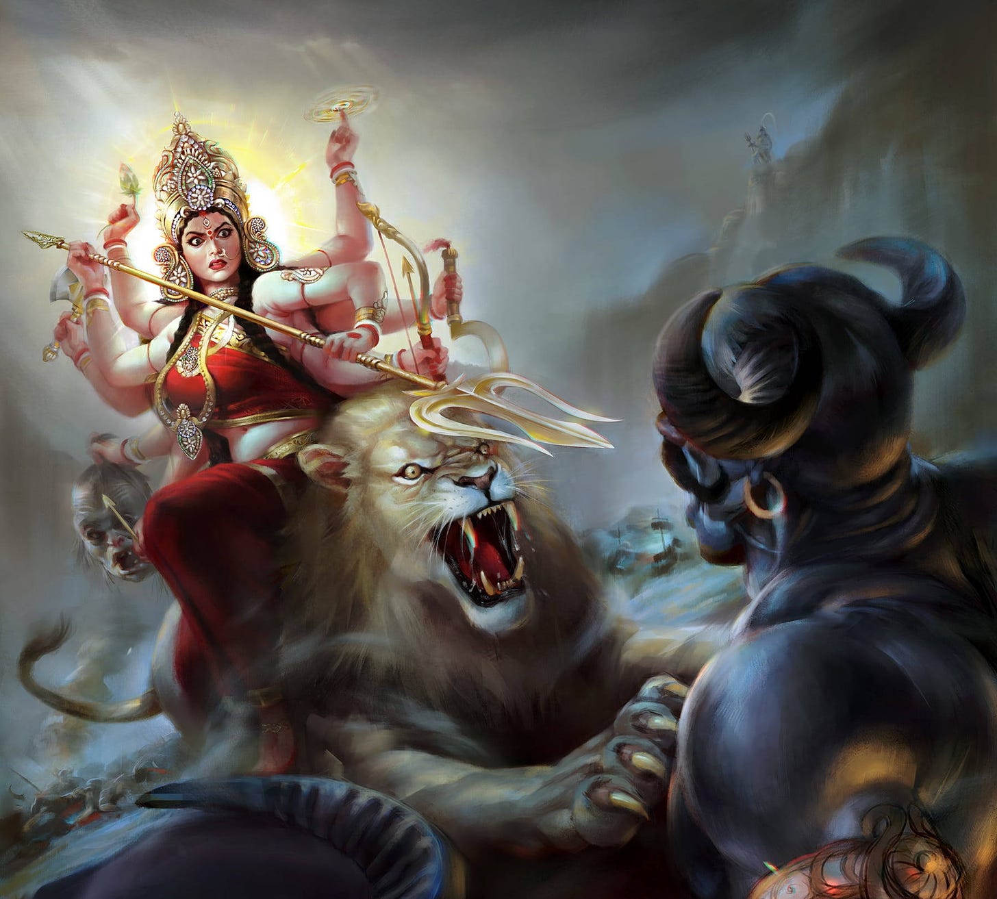 Download Durga Devi And Dawon Defeating Mahishasura Wallpaper |  Wallpapers.com