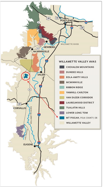 Willamette Valley sub-AVA map.