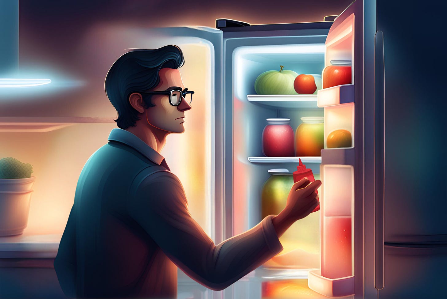 Illustration of a man looking in a refrigerator