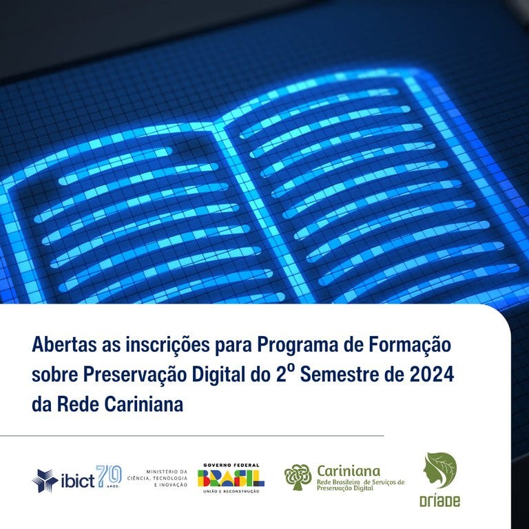 Abertas as inscrições para Programa de Formação sobre Preservação Digital do 2º Semestre de 2024 da Rede Cariniana
