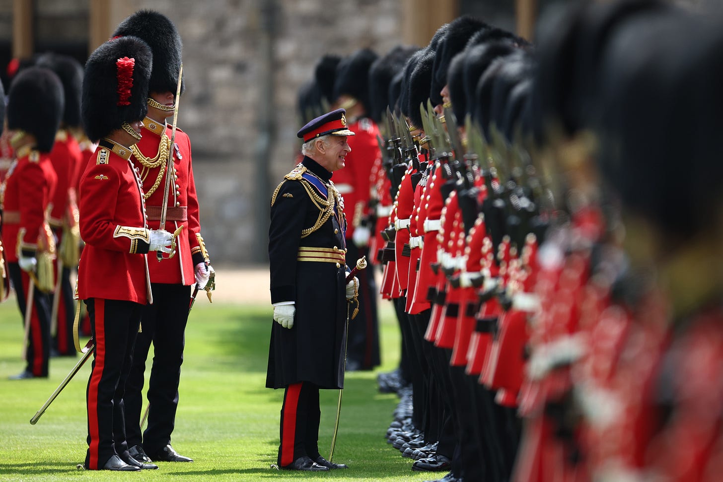 King Charles inspecting Coldstream Guards