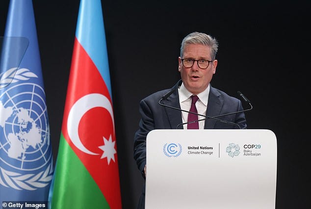 Keir Starmer was the major leader present at COP29, where he stated that Britain will aim to reduce its CO2 emissions by 81 per cent on 1990 levels by 2035