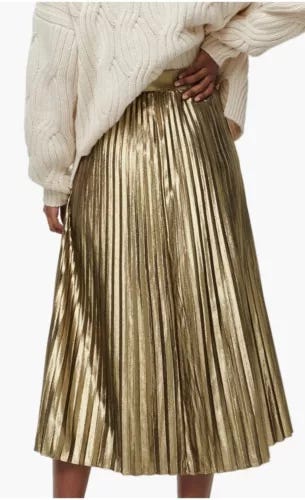 Collection J Crew Plisse Midi Skirt High Waist Metallic Gold Lame 10 EUC - Picture 2 of 8