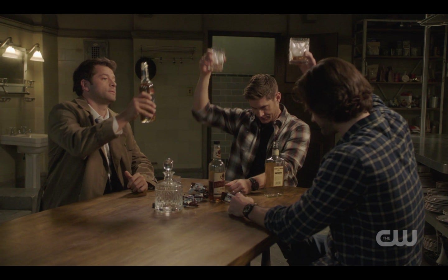 spn 1408 sam dean castiel raise drink for jack