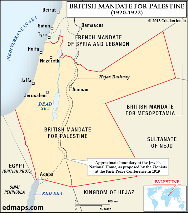 Map of the British Mandate for Palestine 1921