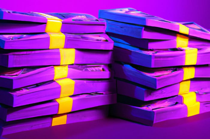 Digital art of stacks of dollar bills