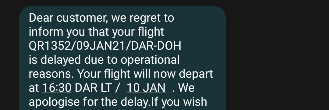 Airline message about flight cancellation