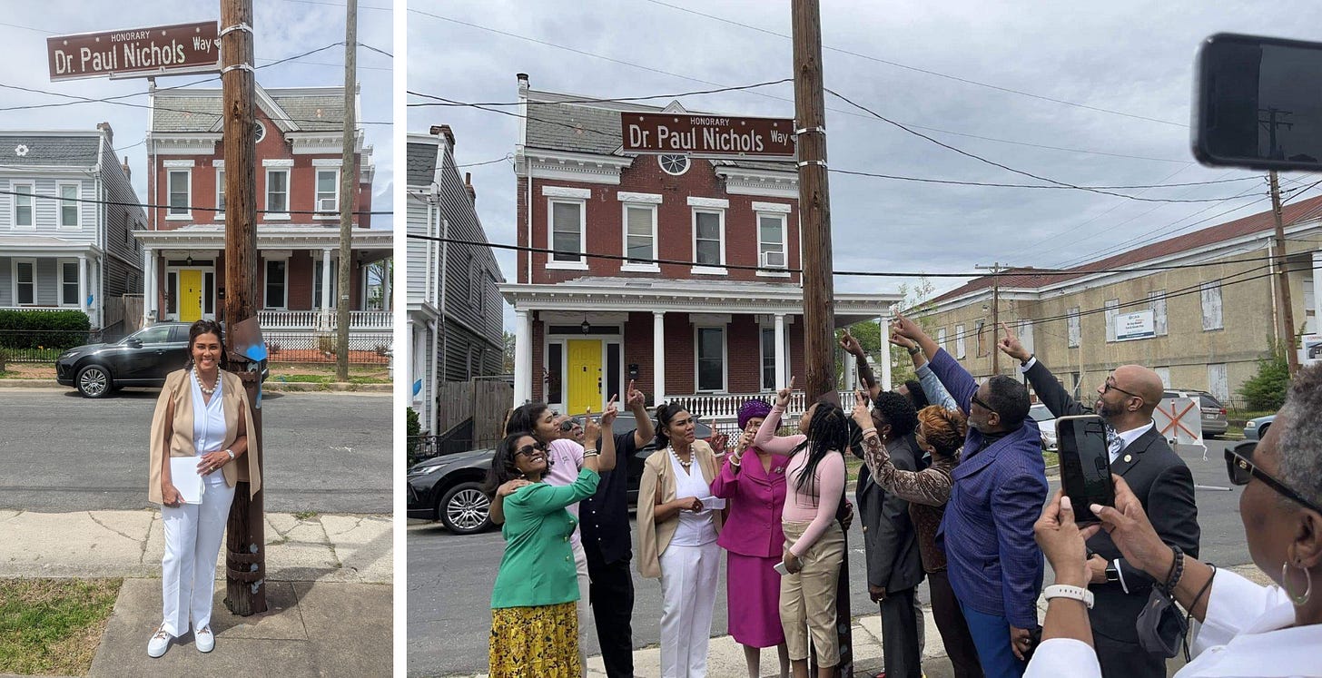 Street renaming photos in Richmond fro Dr. Paul Nichols