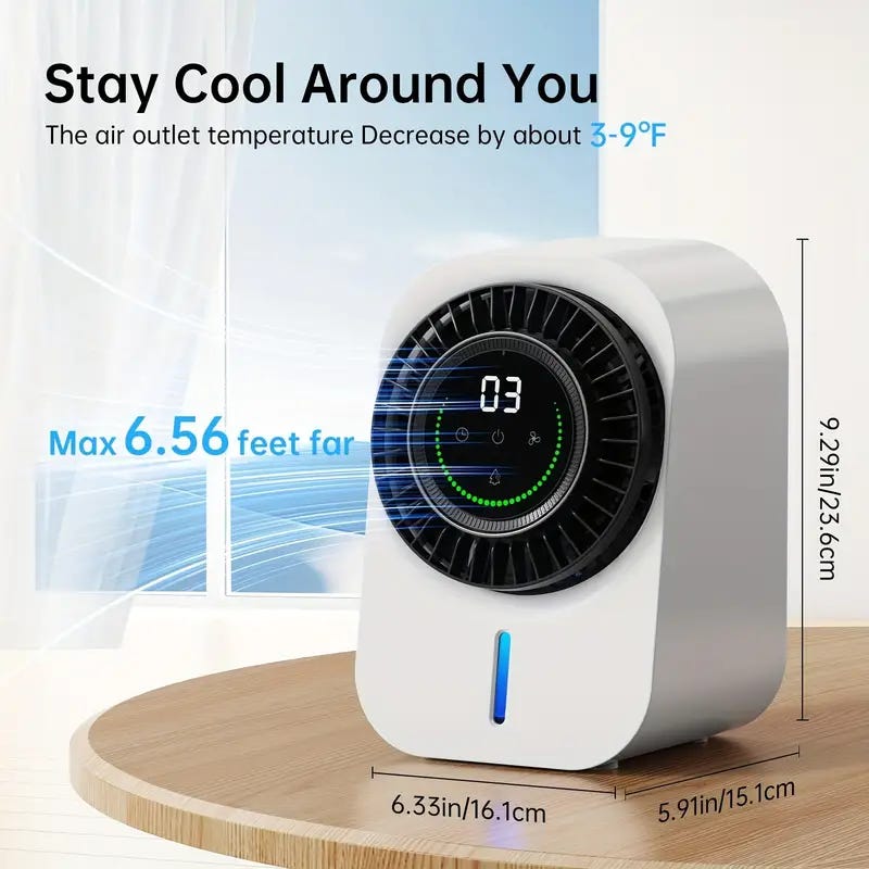   USB Portable Air Cooler, Evaporative Personal Air Conditioner with 3 Speeds, 12H Timer, 20.29oz Capacity - Compact AC Cooling Fan for Bedroom, Office, Desk, Camping - USB-Charged, No Battery, Electronic Components Included 1
