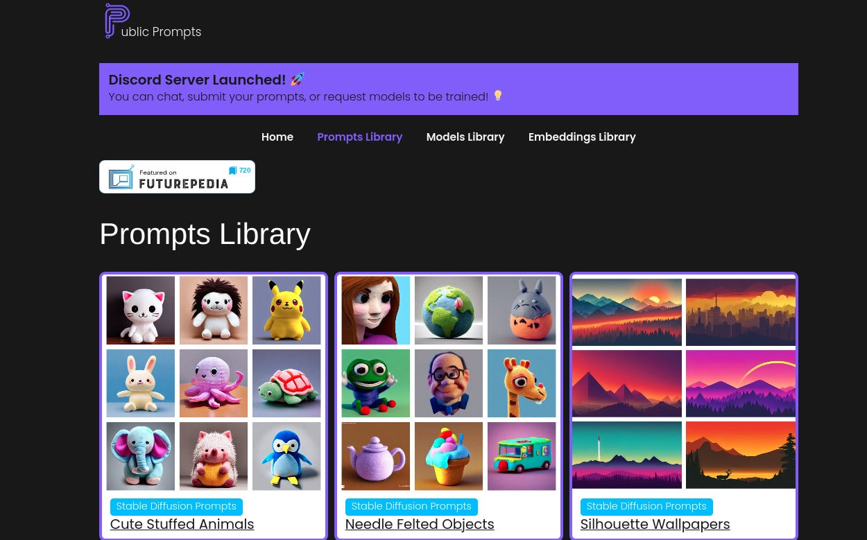 Screenshot of the Public Prompts frontpage