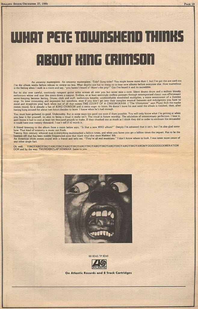 King Crimson - In the Court of the Crimson King - Vintage Music Ad