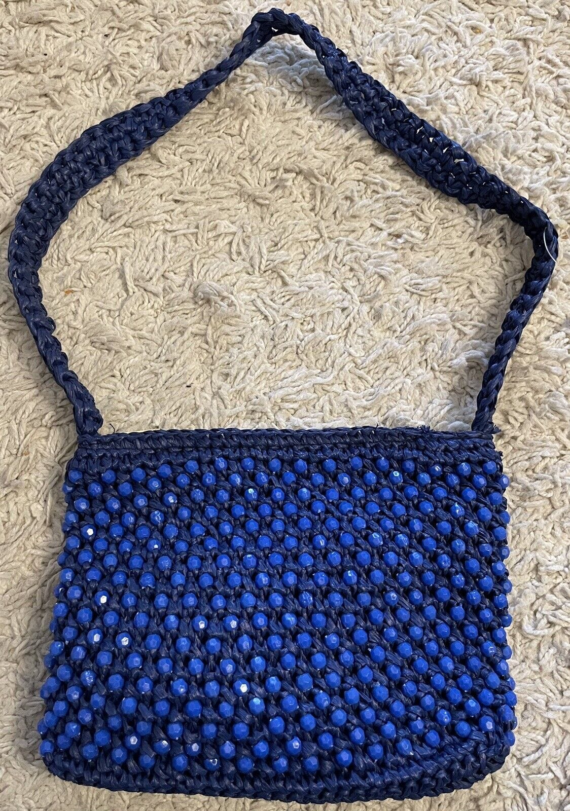 ADG vintage blue beaded straw shoulder bag  - Picture 1 of 5