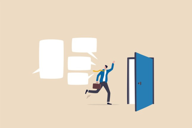 illustration of person leaving through a door