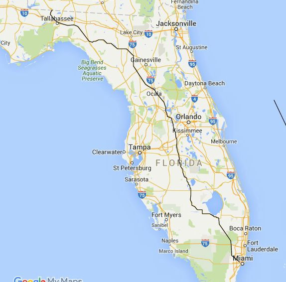 Map of US-27 from Georgia to Miami