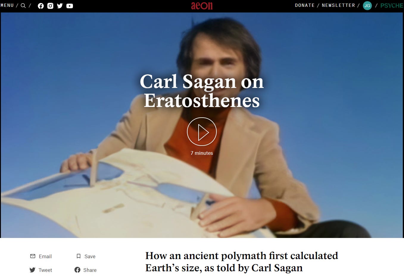 A still from Aeon video Carl Sagan on Eratosthenes