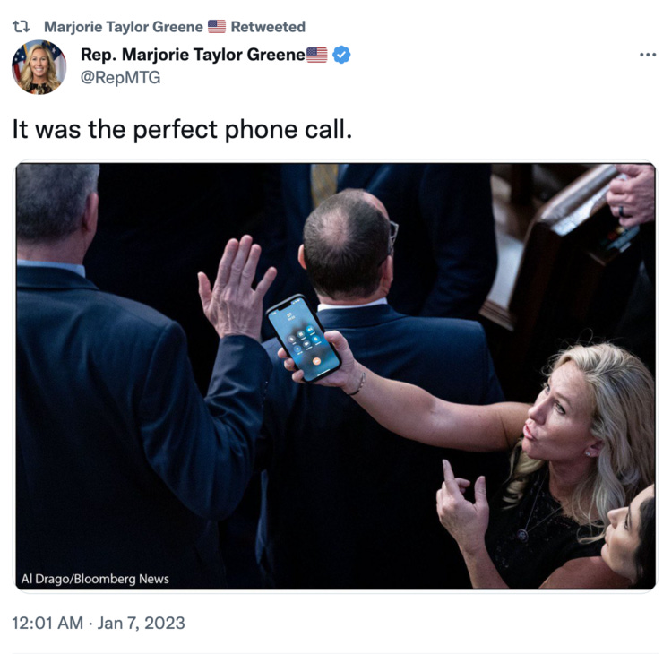 Greene posted a photo of a phone call from 