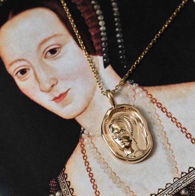 A pendant with the image of Anne Boleyn on it