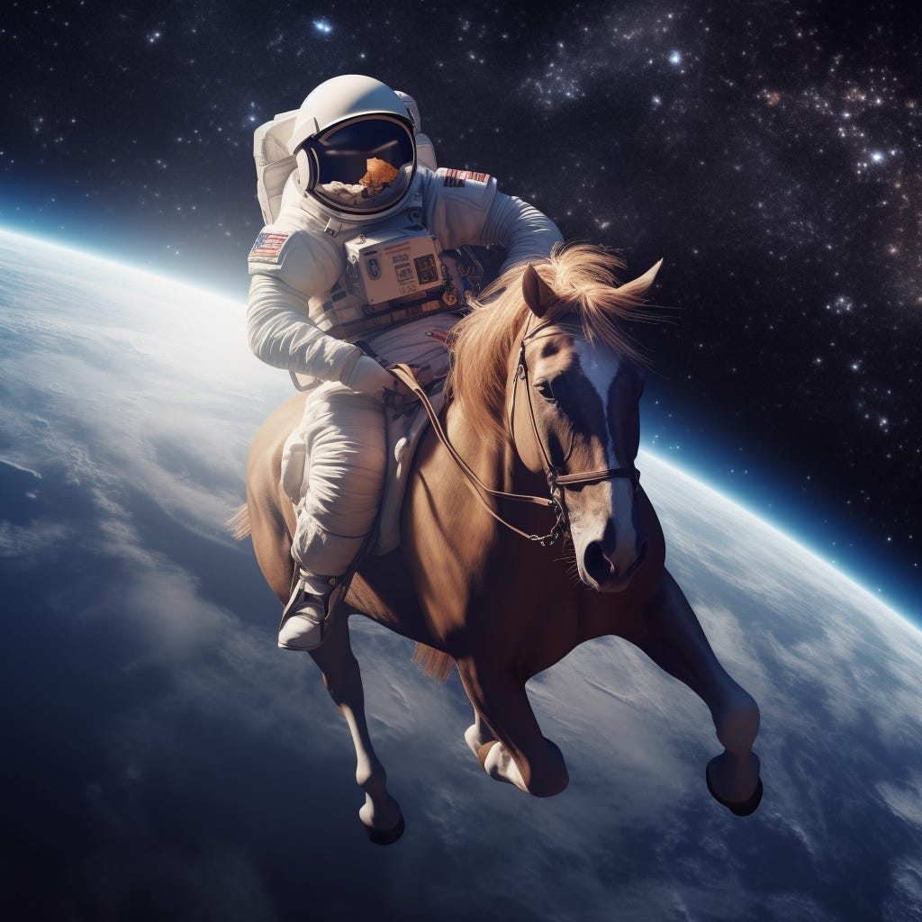 an astronaut riding a horse in outer space