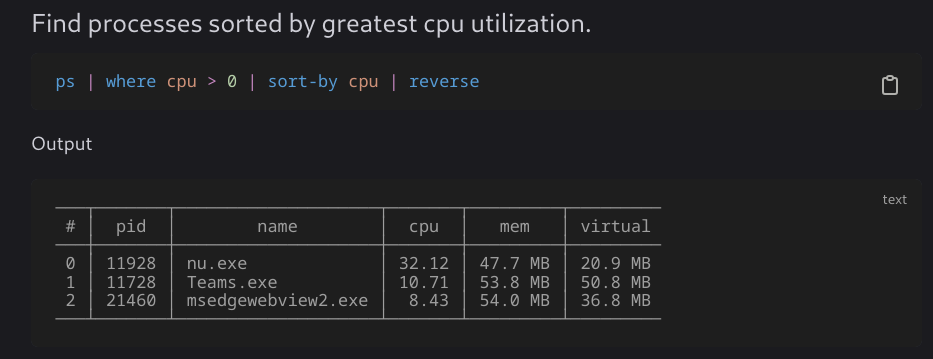 Ps command in Nushell