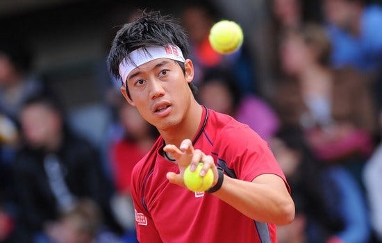 kei nishikori getting balls at 2015 french open