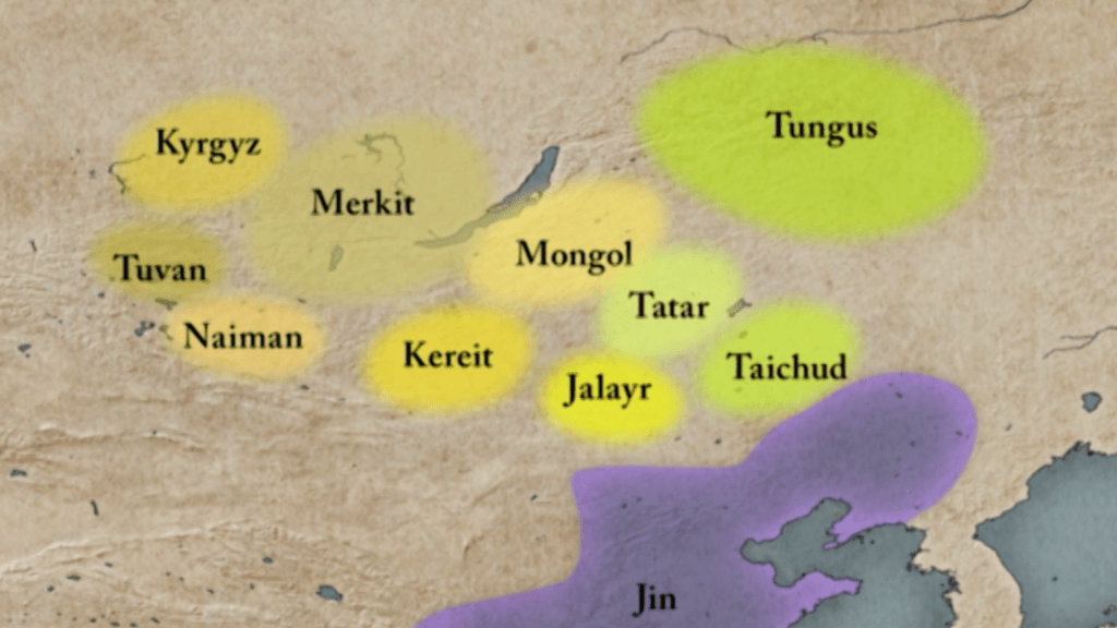Genghis Khan was born in one of the Mongol tribes that occupied territory south-east of Lake Baikal, as shown on this map.