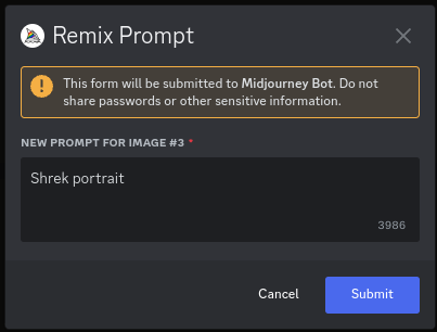 Remix prompt dialogue box