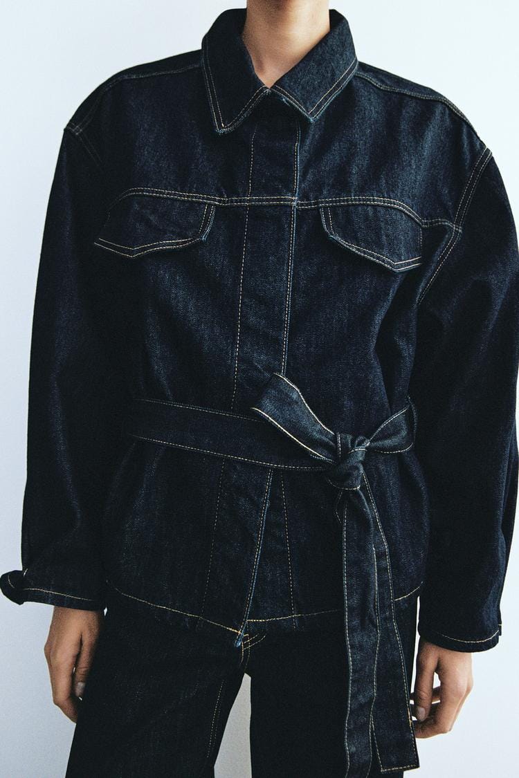 Zara BELTED TRF DENIM JACKET - Dark indigo - Image 2