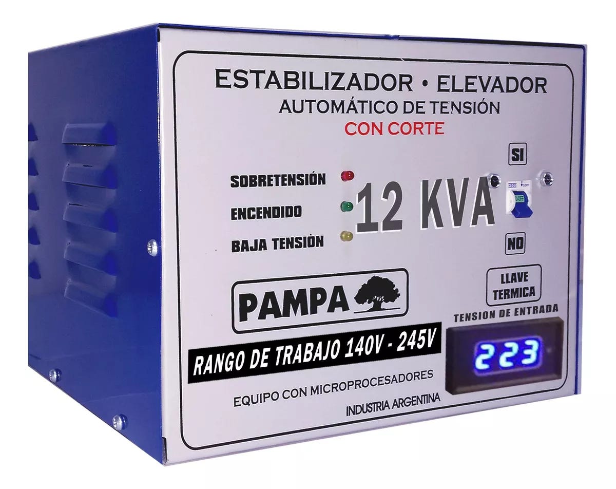 Imagen 1 de 1 de Estabilizador elevador de tensión Pampa Herramientas 12KVA 12000VA entrada y salida de 220V blanco