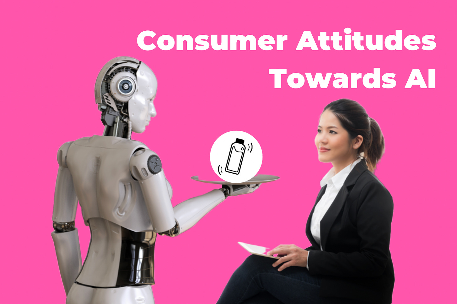 header image of robot serving a young woman to show consumer attitudes to AI