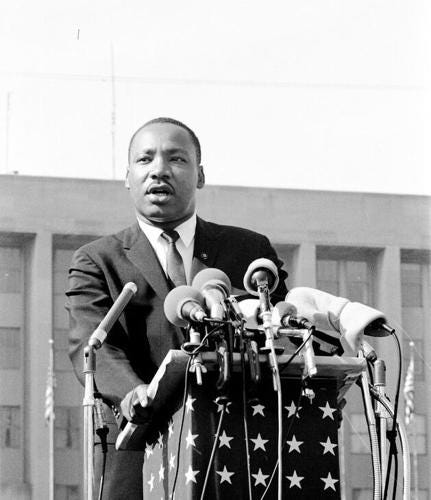 Dr. Martin Luther King speaking at the Illinois Rally for Civil Rights