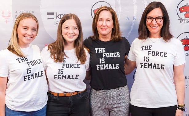 This is what you get when you mix sci-fi with a little GIRL POWER! Disney Lucasfilm head Kathleen Kennedy with Force Is Female tshirt wearing girlbosses